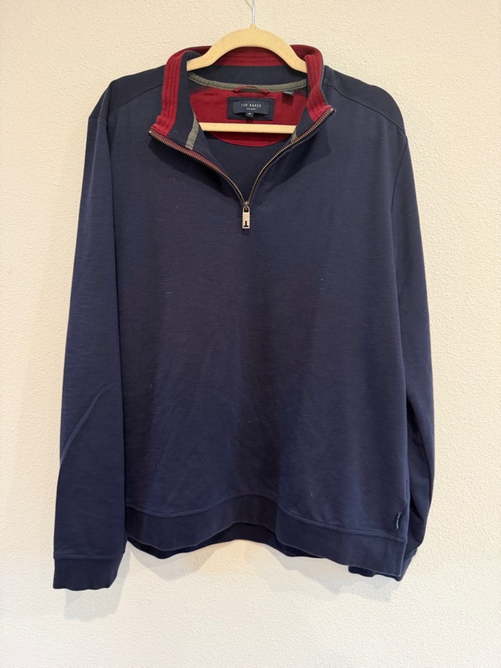Ted Baker Navy Half-Zip Sweater with Red Contrast Collar